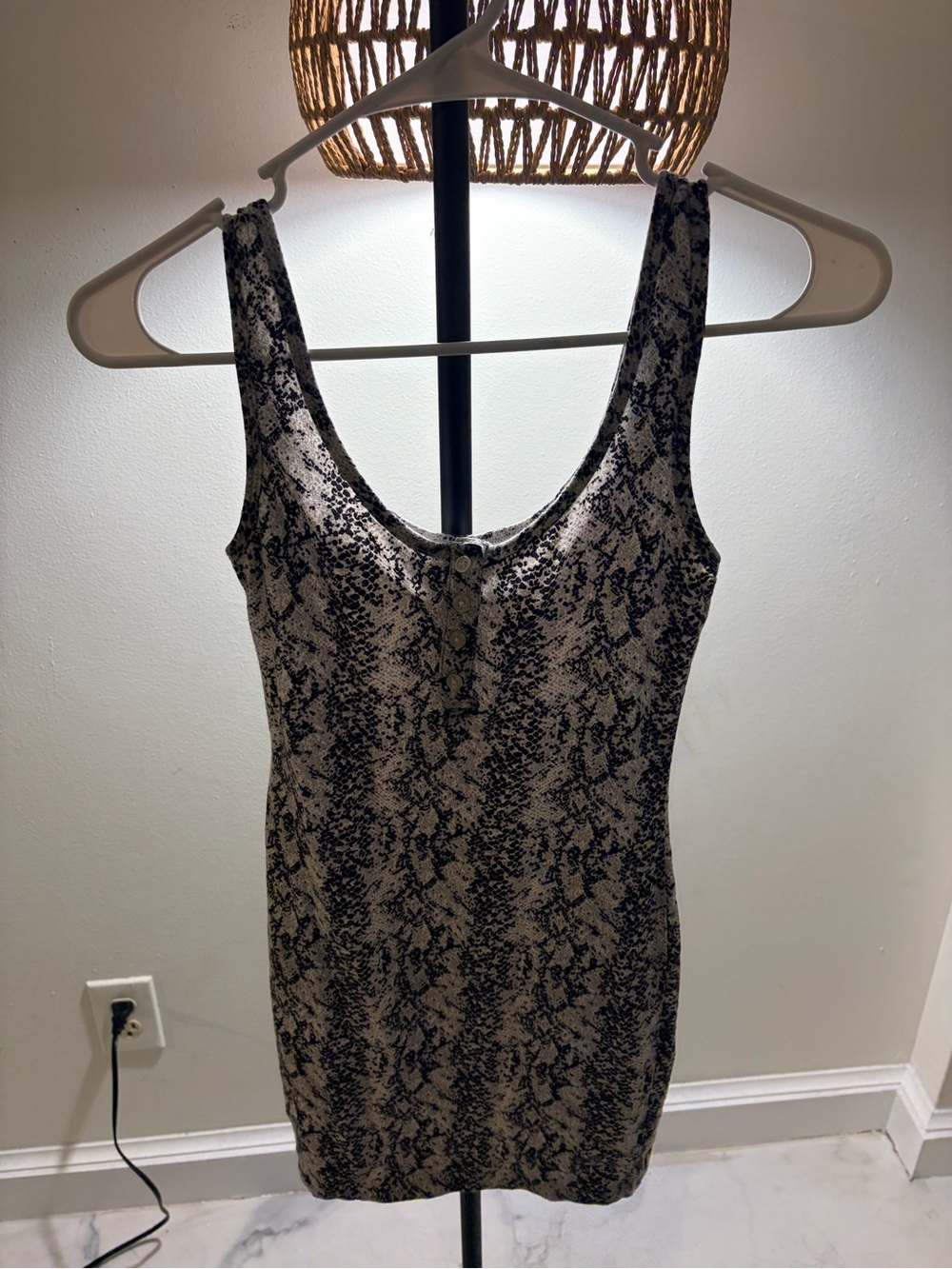 Nollie Black & Beige Snake-Print Tank Mini Dress